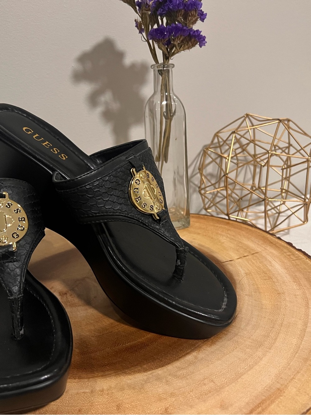 Black wedge sandals